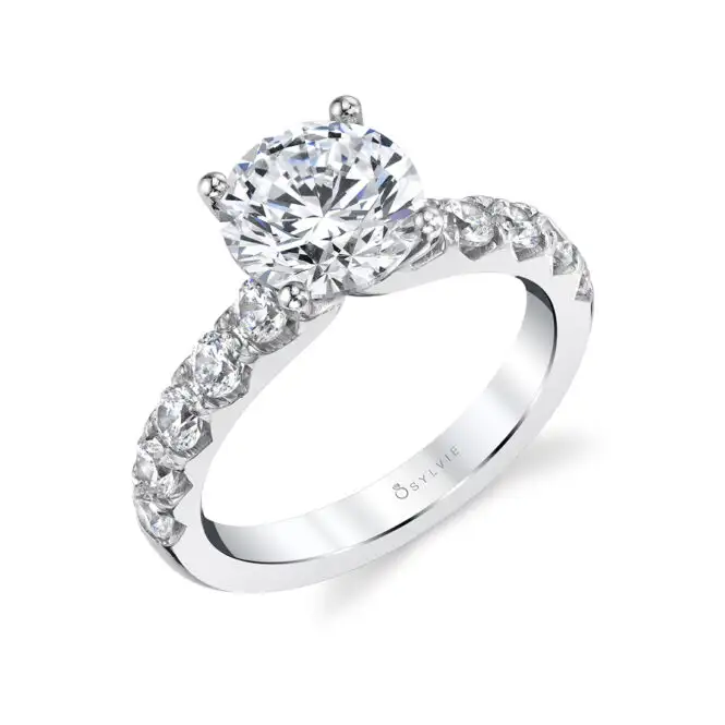 Round Cut White Gold Classic Wide Band Engagement Ring - Aloria