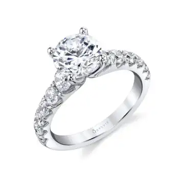 White Gold Wide Band Engagement Ring - Andrea