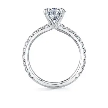 White Gold Round Cut Classic Wide Band Engagement Ring - Querida