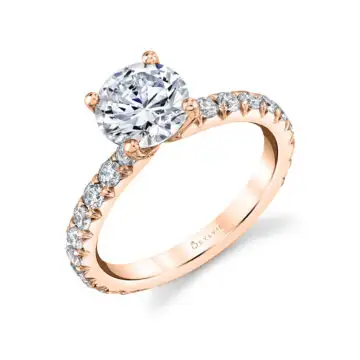 White Gold Round Cut Classic Wide Band Engagement Ring - Querida