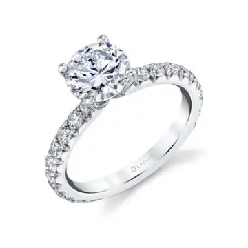 Round Cut Classic Wide Band Engagement Ring - Querida