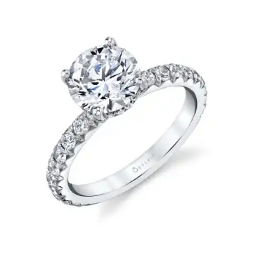 White Gold Round Cut Classic Wide Band Engagement Ring - Malencia