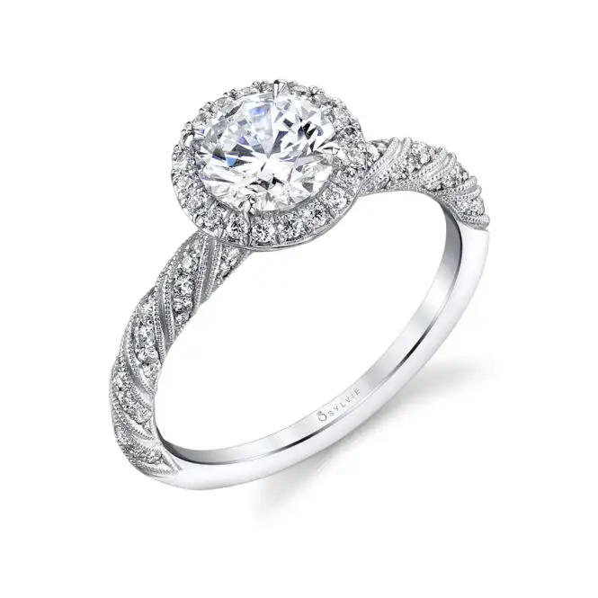 Round Cut White Gold Unique-Halo-Engagement Ring - Lucia