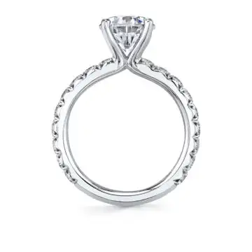 White Gold Round Cut Classic Wide Band Engagement Ring - Marlise