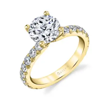 White Gold Round Cut Classic Wide Band Engagement Ring - Marlise