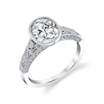 White Gold Oval Cut Modern Vintage Bezel Engagement Ring - Barbara