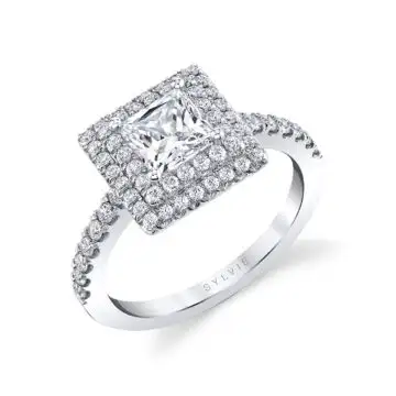 White Gold Princess Cut Classic Double Halo Engagement Ring - Melodie