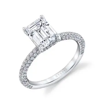 White Gold Emerald Cut Classic Pave Engagement Ring - Jayla