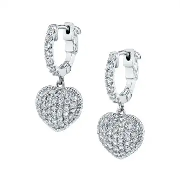 White Gold Heart Shaped Diamond Huggie Earrings