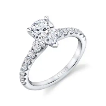 White Gold Pear Shaped Classic Engagement Ring - Veronique