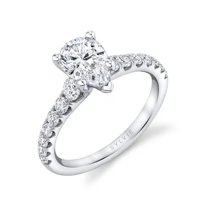 Pear Shaped White Gold Classic Engagement Ring - Veronique