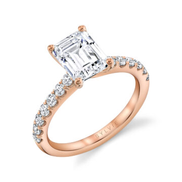 White Gold Emerald Cut Classic Engagement Ring - Aimee