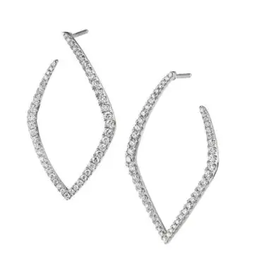 White Gold Diamond Hoop Earrings with Geometric Shape