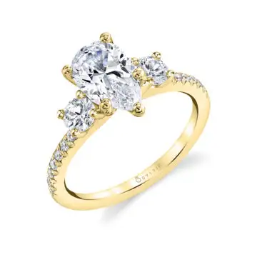 White Gold Pear Shaped Modern Three Stone Engagement Ring - Gemma