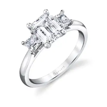 White Gold Emerald Cut Three Stone Ring - Micheline