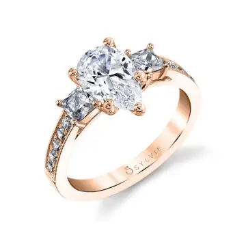 White Gold Pear Shaped Three Stone Engagement Ring With Princess Side Stones - Eva