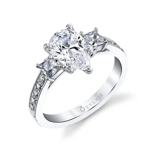 White Gold Three Stone Engagement Ring Profile View