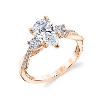 White Gold Pear Shaped Three Stone Spiral Engagement Ring - Evangeline