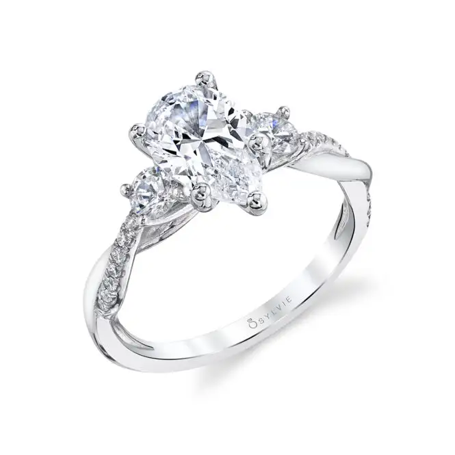 White Gold Three Stone Engagement Ring Profile View