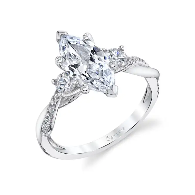 White Gold Three Stone Engagement Ring Profile View