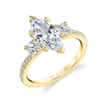 White Gold Marquise Shaped Modern Three Stone Engagement Ring - Gemma