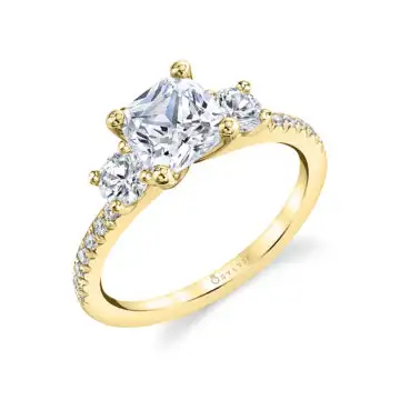 White Gold Cushion Cut Modern Three Stone Engagement Ring - Gemma