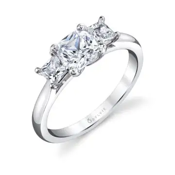 White Gold Three Stone Cushion Cut Engagement Ring - Micheline