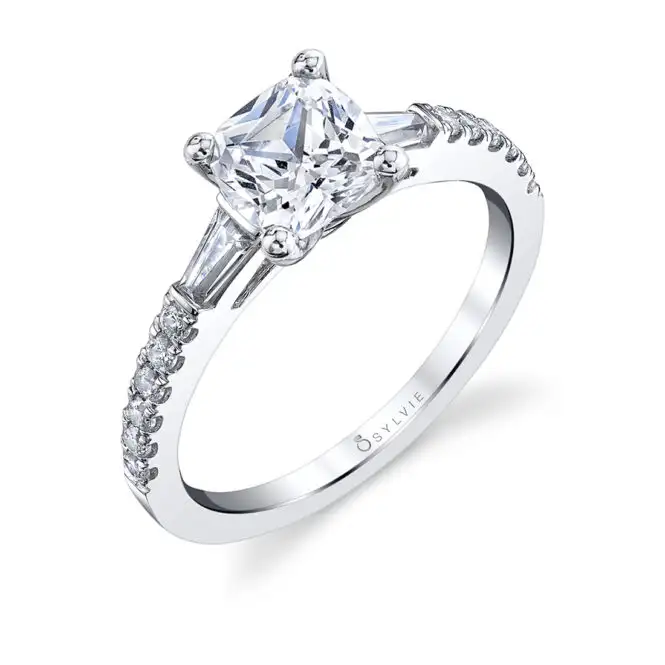 White Gold Three Stone Engagement Ring Profile View