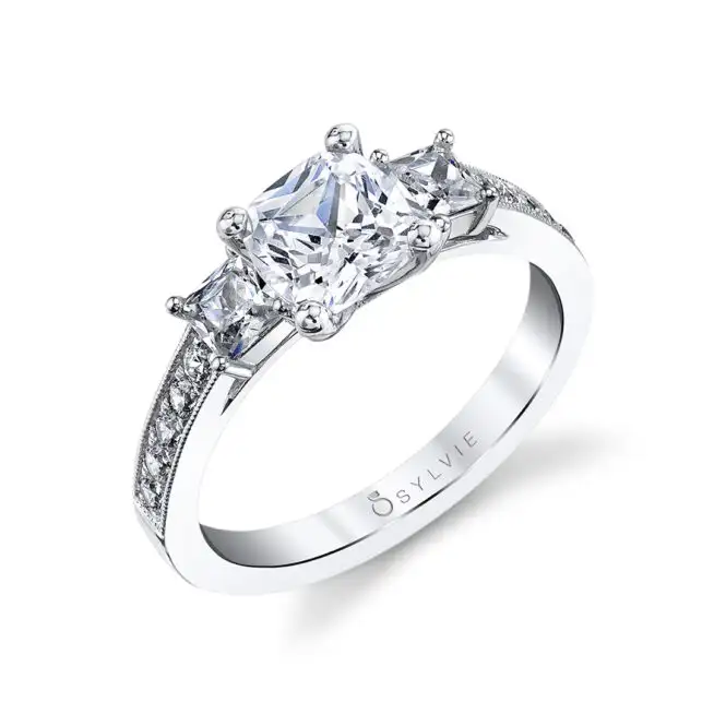 White Gold Three Stone Engagement Ring Profile View