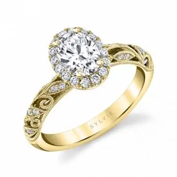 White Gold Oval Cut Vintage Engagement Ring - Rochelle