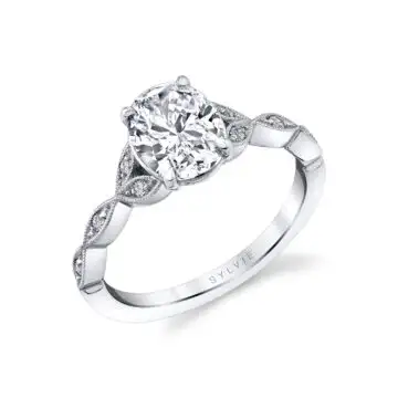 White Gold Oval Cut Unique Vintage Engagement Ring - Frederique