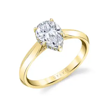 White Gold Pear Shaped Hidden Halo Solitaire Engagement Ring - Fae