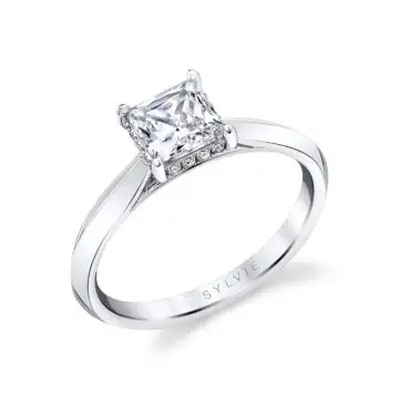 White Gold Princess Cut Hidden Halo Solitaire Engagement Ring - Fae