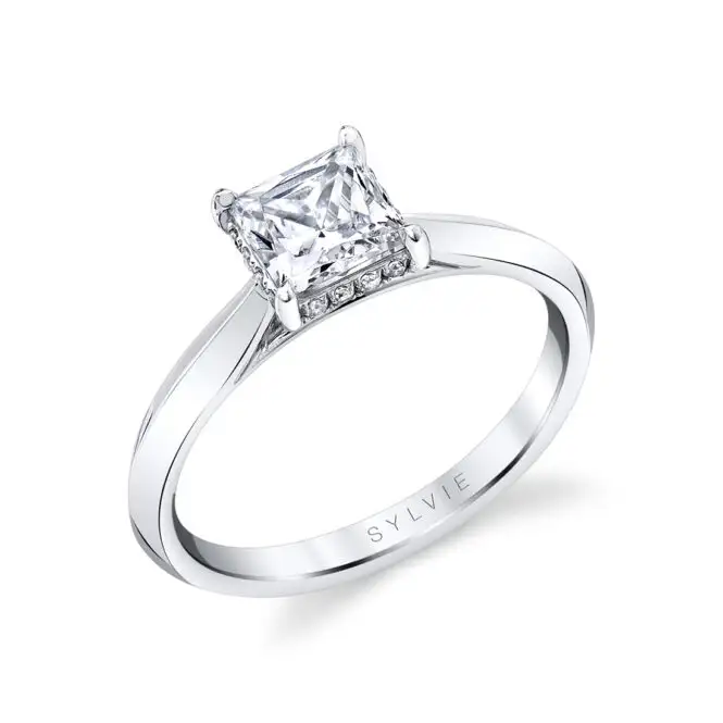 White Gold Princess Cut Hidden Halo Solitaire Engagement Ring