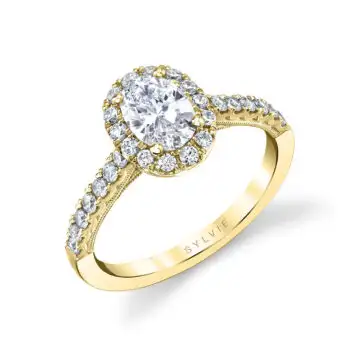 White Gold Oval Cut Halo Engagement Ring - Diandra