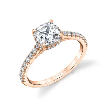 White Gold Cushion Cut Classic Hidden Halo Engagement Ring - Harmonie