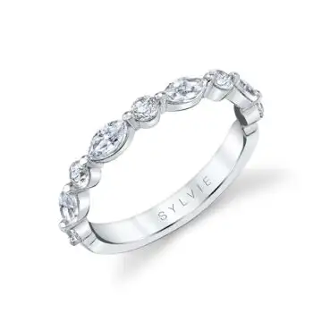 White Gold Marquise Wedding Band with Shared Prongs