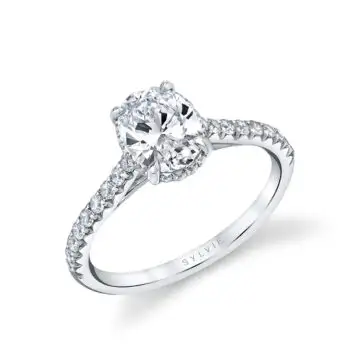 White Gold Oval Cut Classic Hidden Halo Engagement Ring - Harmonie