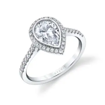 Pear Shaped Modern Bezel Halo Engagement Ring - Anita