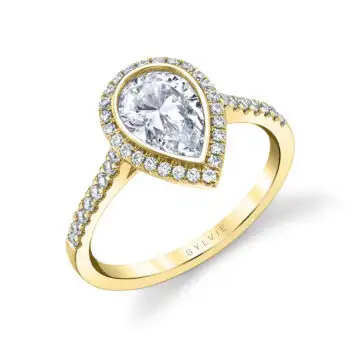 White Gold Pear Shaped Modern Bezel Halo Engagement Ring - Anita