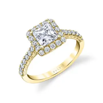 White Gold Princess Cut Halo Engagement Ring - Diandra