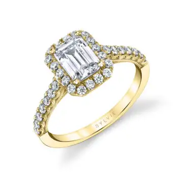 White Gold Emerald Cut Halo Engagement Ring - Diandra