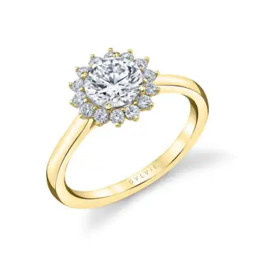 White Gold Round Cut Halo Engagement Ring - Farrah