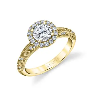 White Gold Round Cut Vintage Halo Engagement Ring - Rochelle