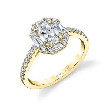 White Gold Oval Cut Modern Vintage Halo Engagement Ring - Presley