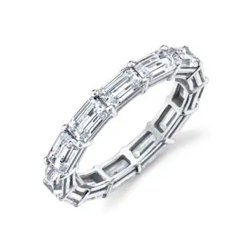 White Gold Emerald Cut Diamond Eternity Band Set East to West