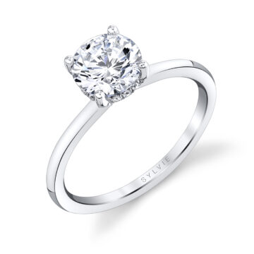 White gold round cut hidden halo engagement ring