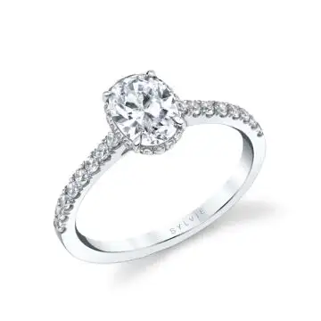 White Gold Oval Cut Classic Hidden Halo Engagement Ring - Anastasia