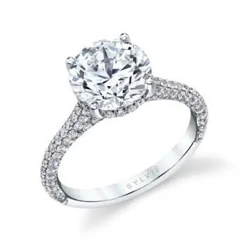 White Gold Round Cut Hidden Halo Pave Engagement Ring - Peighton