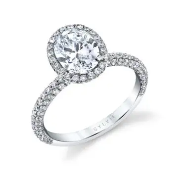 White Gold Pave Oval Engagement Ring - Fara